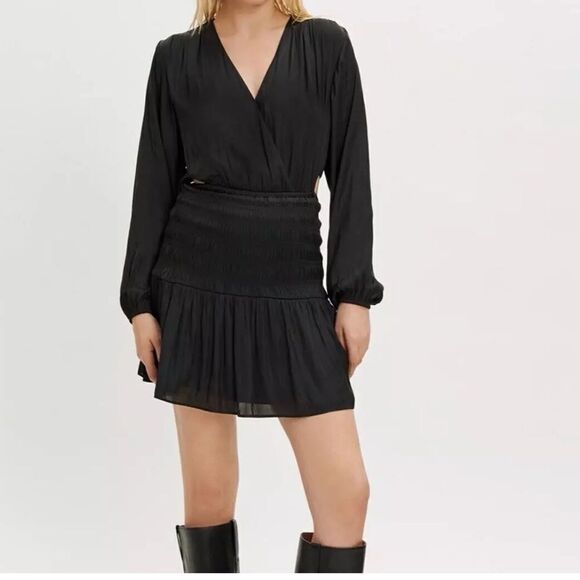 NWT Maje Rovely Black Satin Mini Dress FR 38 (US M) NWT MSRP $345 - Picture 2 of 13